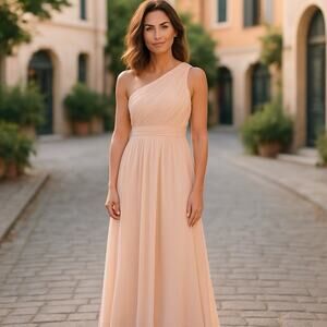 J.Crew One Shoulder Silk Maxi Dress Size 2 Peach Chiffon Bridesmaid Pastel Fairy